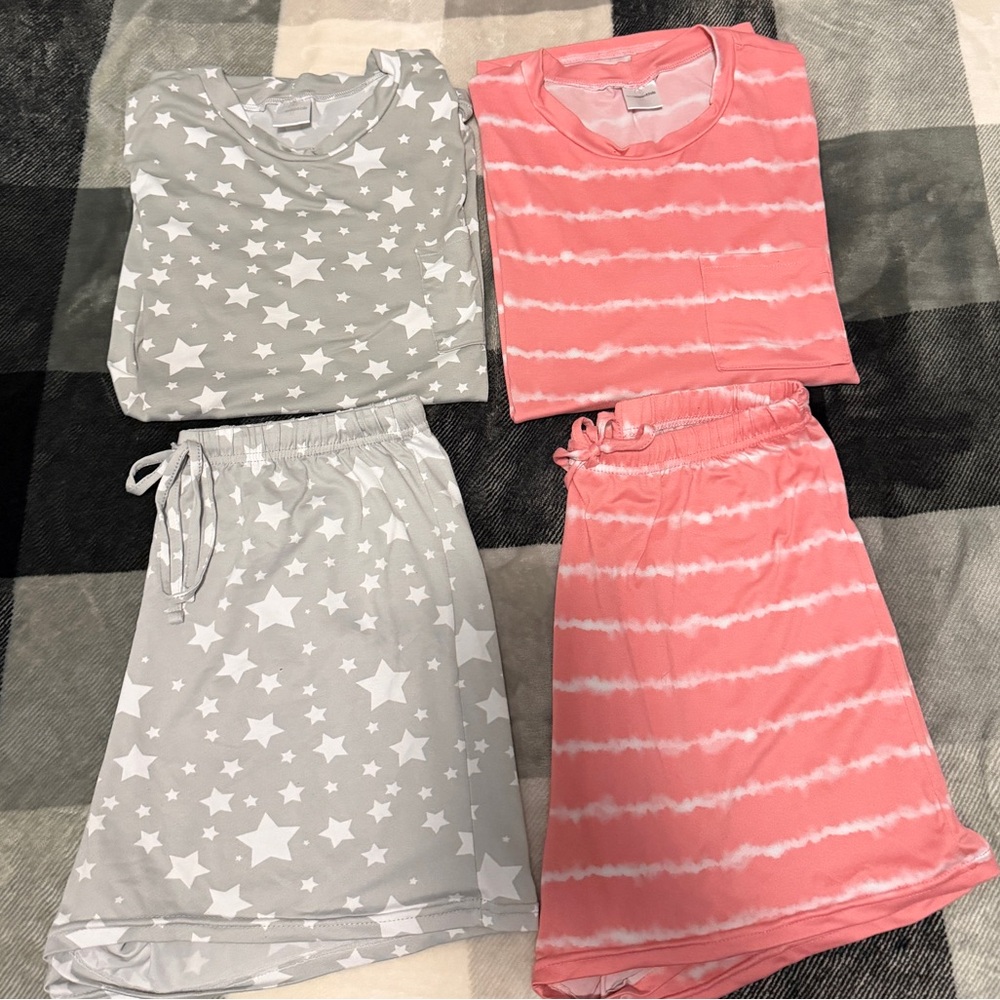 Women’s Medium Real Essentials Short Sleeve Soft Pajama Loungewear Two Piece Set